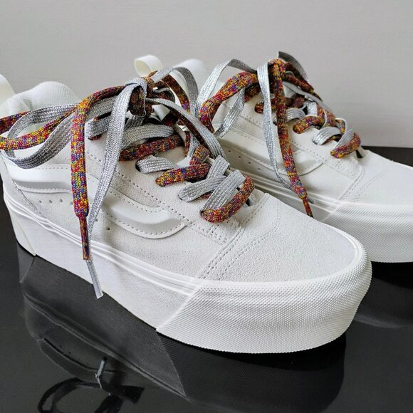 Vans Women Knu Stack/Platform Suede Sneaker in Amazing Laces Multi/Marshmallow - Picture 4 of 13